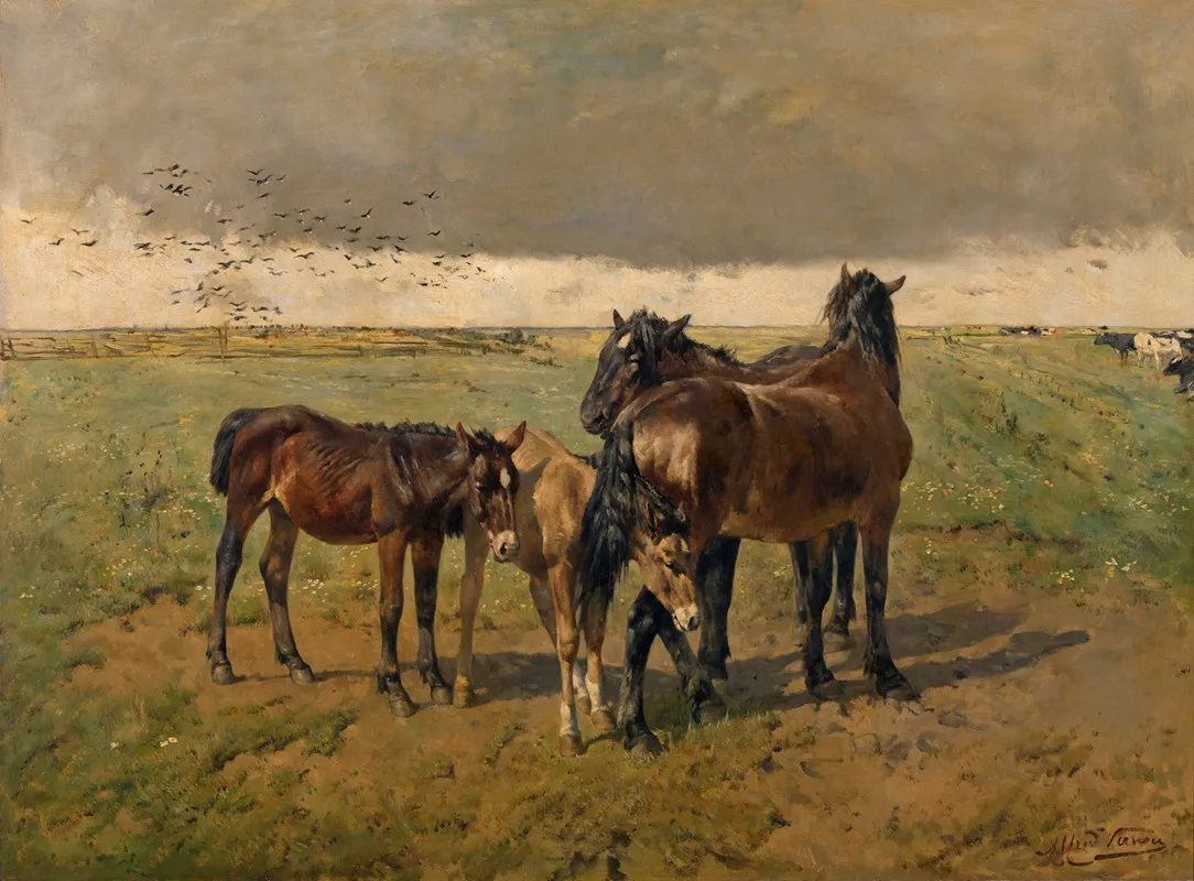 Foals In The Paddock Wall Art by Alfred Verwee - High-Resolution Digital Print