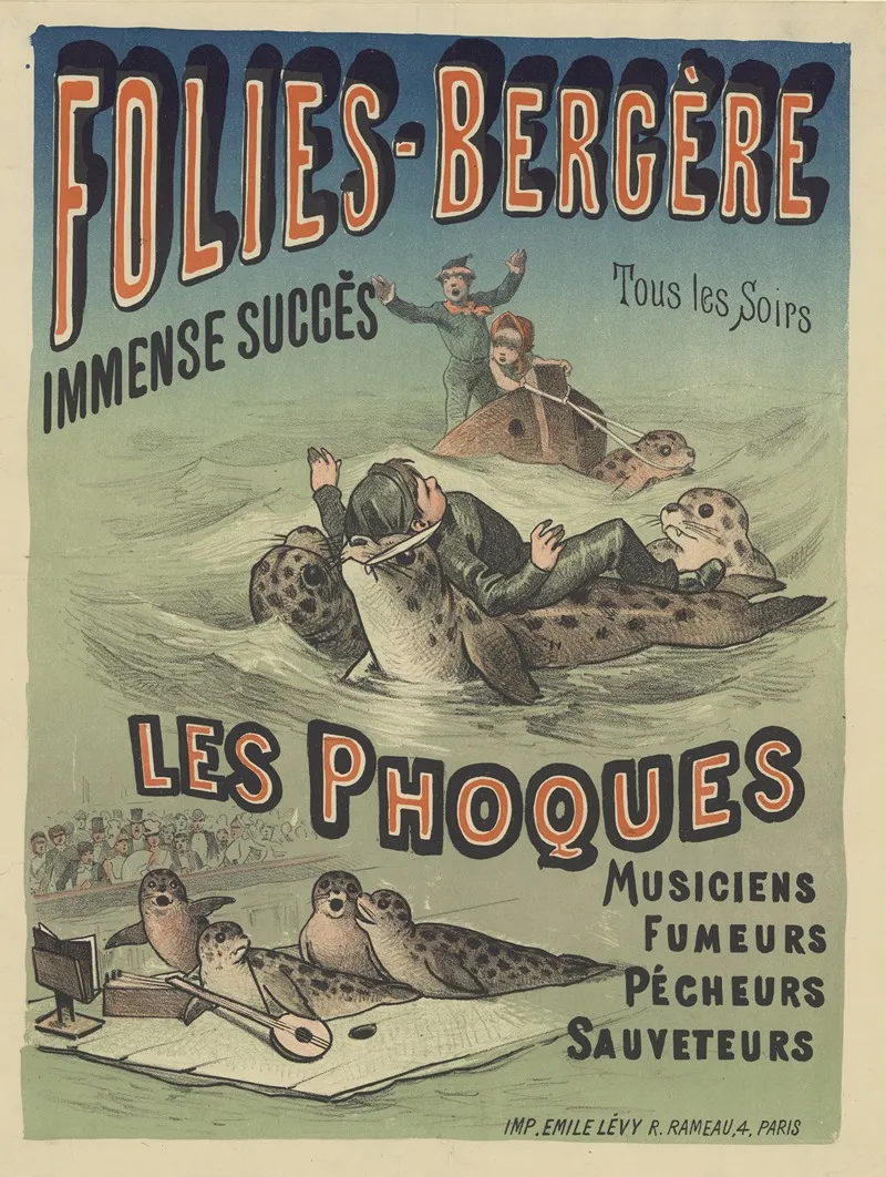 Folies Bergere Immense Succes Tous Les Soirs Les Phoques Wall Art by Imp. Emile Lévy - High-Resolution Digital Print