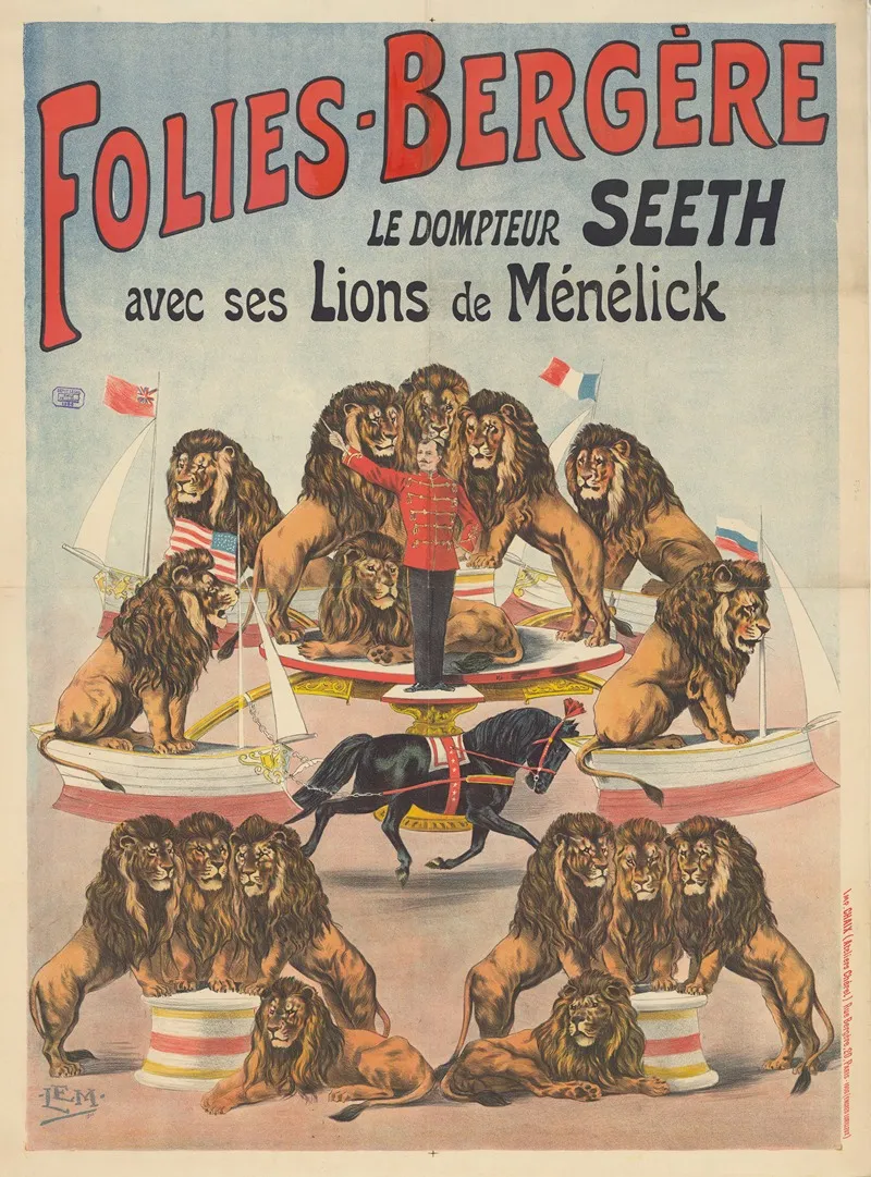 Folies Bergere Le Dompteur Seeth Avec Ses Lions De Menelick 2 Wall Art by Imp. Chaix - High-Resolution Digital Print