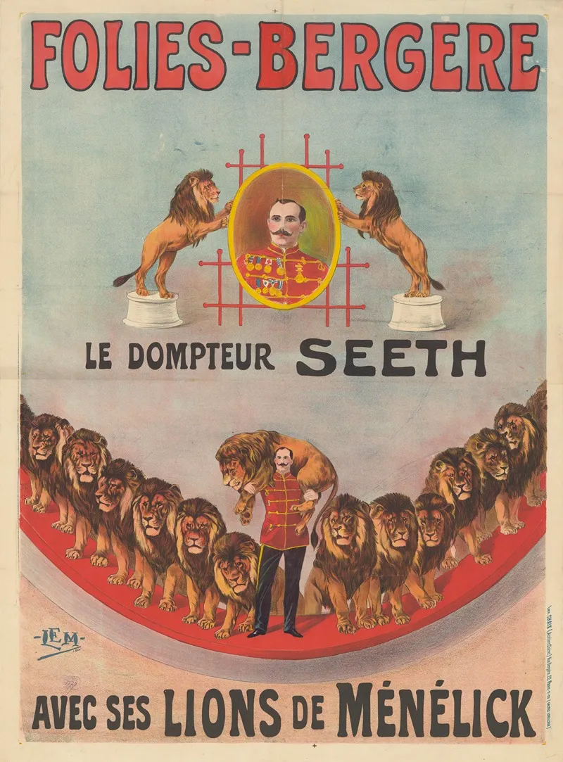 Folies Bergere Le Dompteur Seeth Avec Ses Lions De Menelick Wall Art by Imp. Chaix - High-Resolution Digital Print
