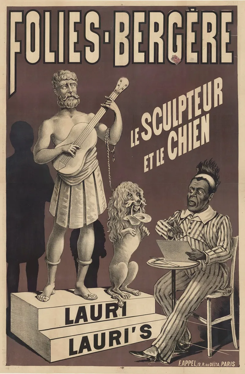 Folies Bergere Le Sculpteur Et Le Chien Wall Art by Lith. F. Appel - High-Resolution Digital Print