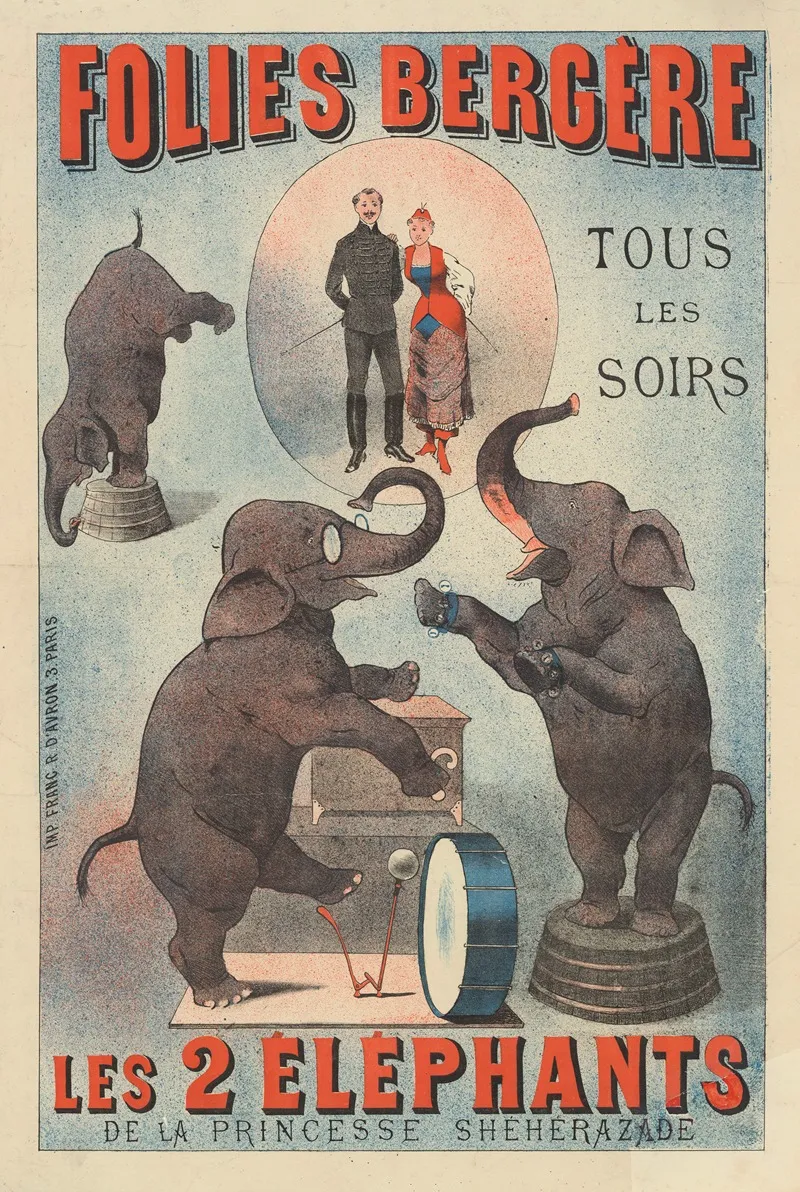 Folies Bergere Les 2 Elephants De La Princesse Sheherazade Wall Art by Imp. Franc - High-Resolution Digital Print