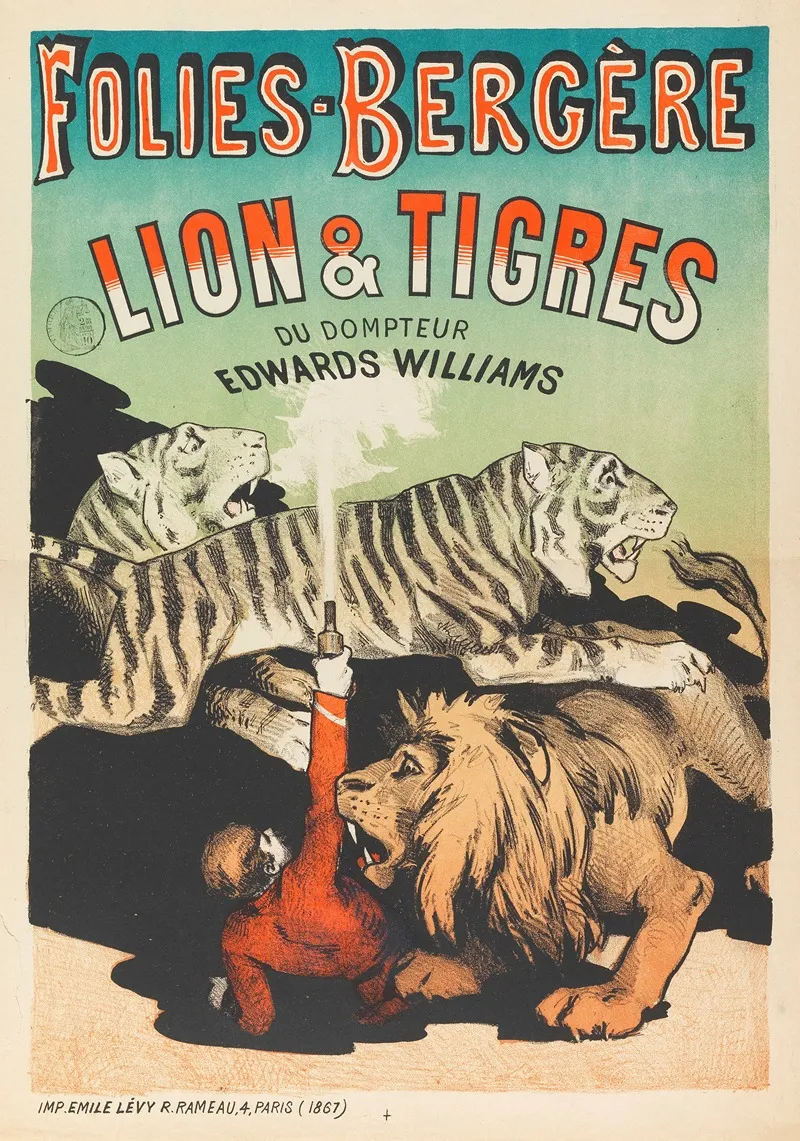 Folies Bergere Lion Tigres Du Dompteur Edwards Williams Wall Art by Imp. Emile Lévy - High-Resolution Digital Print