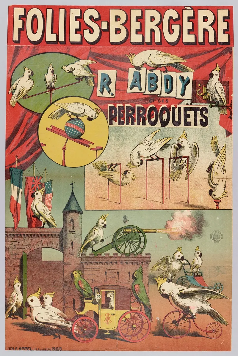 Folies Bergere R Abdy Et Ses Perroquets Wall Art by Lith. F. Appel - High-Resolution Digital Print