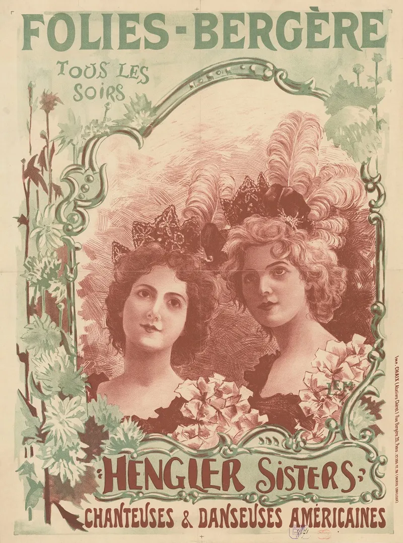Folies Bergere Tous Les Soirs Henglers Sisters Chanteuses Et Danseuses Americaines Wall Art by Imp. Chaix - High-Resolution Digital Print