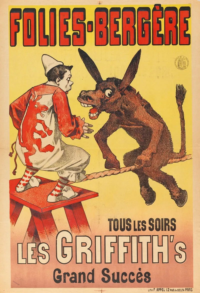 Folies Bergere Tous Les Soirs Les Griffiths Grand Succes Wall Art by Lith. F. Appel - High-Resolution Digital Print
