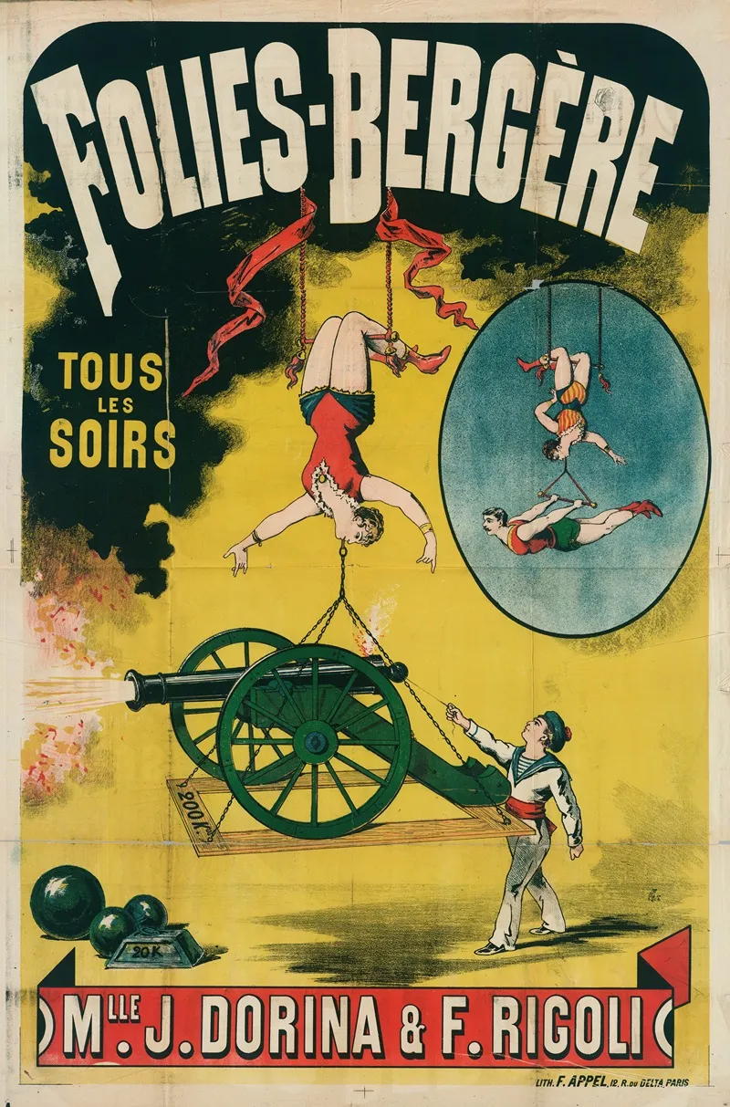 Folies Bergere Tous Les Soirs Mlle J Dorina F Ricoli Wall Art by Lith. F. Appel - High-Resolution Digital Print