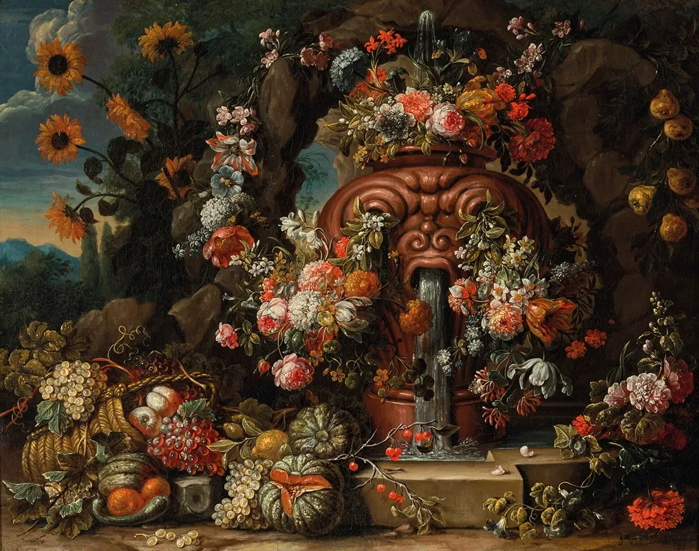 Fontaine Aux Fleurs 2 Wall Art by Gaspar Peeter Verbruggen the Younger - High-Resolution Digital Print