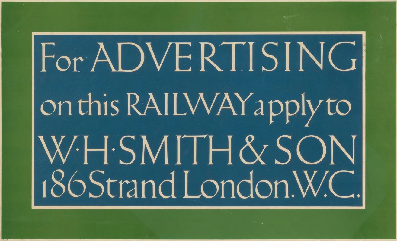 For Advertising On The Railway Apply To W H Smith Son Wall Art by Eric Gill - High-Resolution Digital Print