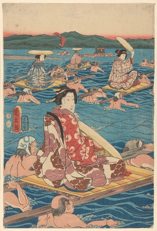 Fording A Broad River 3 Wall Art by Utagawa Hiroshige - High-Resolution Digital Print