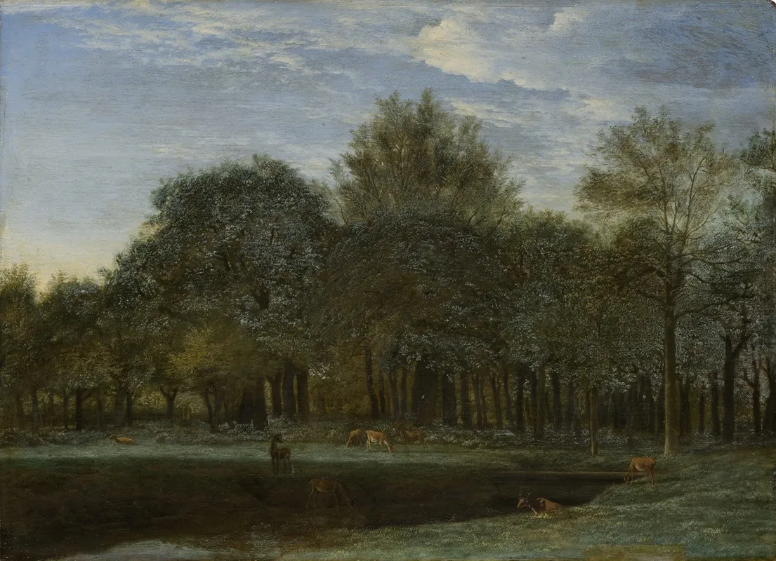Forest Clearing With Grazing Deer