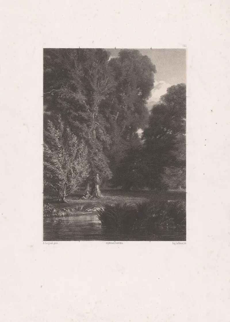 Forest Landscape With A Figure Under A Tree By The Water