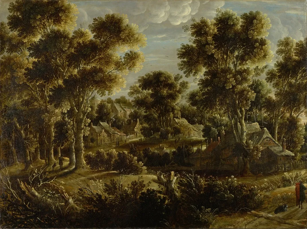 Forest Landscape With Village Wall Art by Gillis Claesz. de Hondecoeter - High-Resolution Digital Print