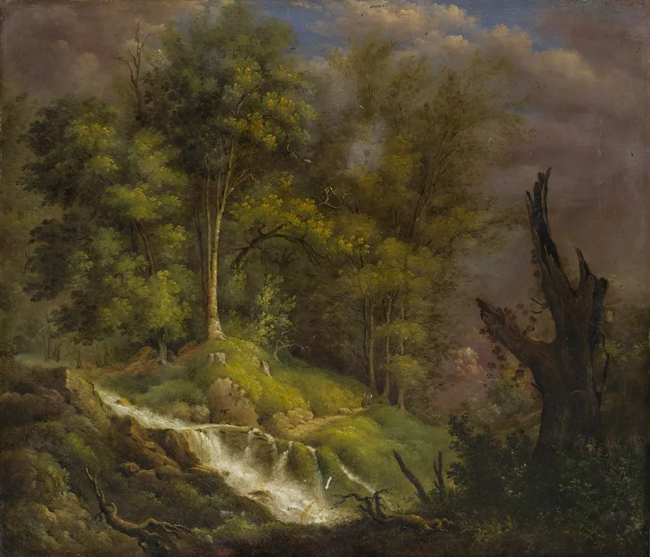 Forest Landscape With Waterfall Wall Art by Isaak Fürstenberger - High-Resolution Digital Print