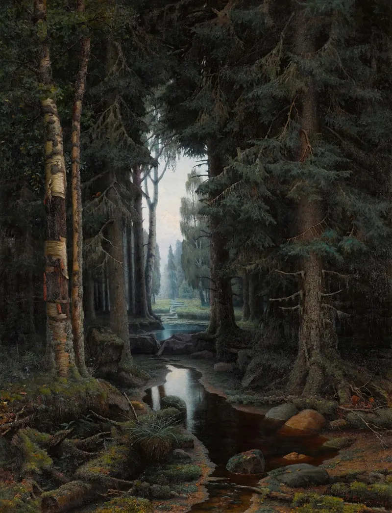 Forest Stream 2 Wall Art by Vladimir Arkhipovich Bondarenko - High-Resolution Digital Print