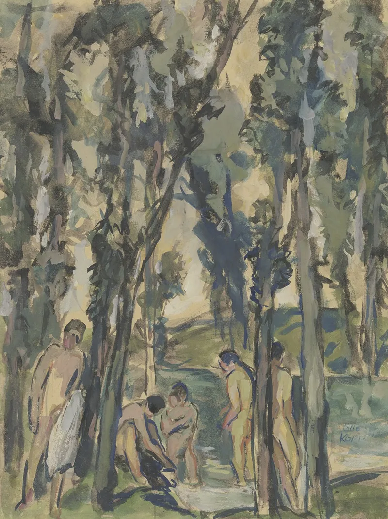 Forest Stream With Bathing People Wall Art by Otto Kopp - High-Resolution Digital Print