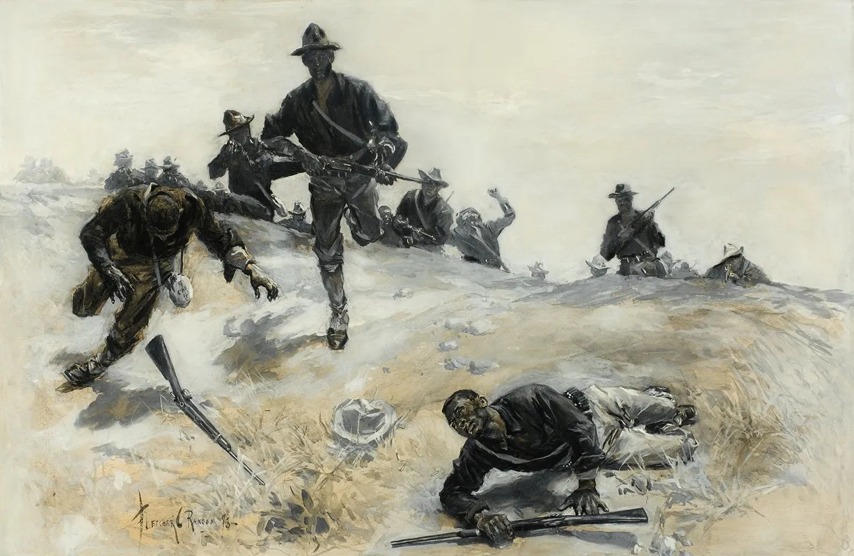 Forgotten Heroes Captain Taylor Troop C 9th Calvary Leading A Charge Up The San Juan Hill In The Battle Of Cuba Wall Art by Fletcher Charles Ransom - High-Resolution Digital Print