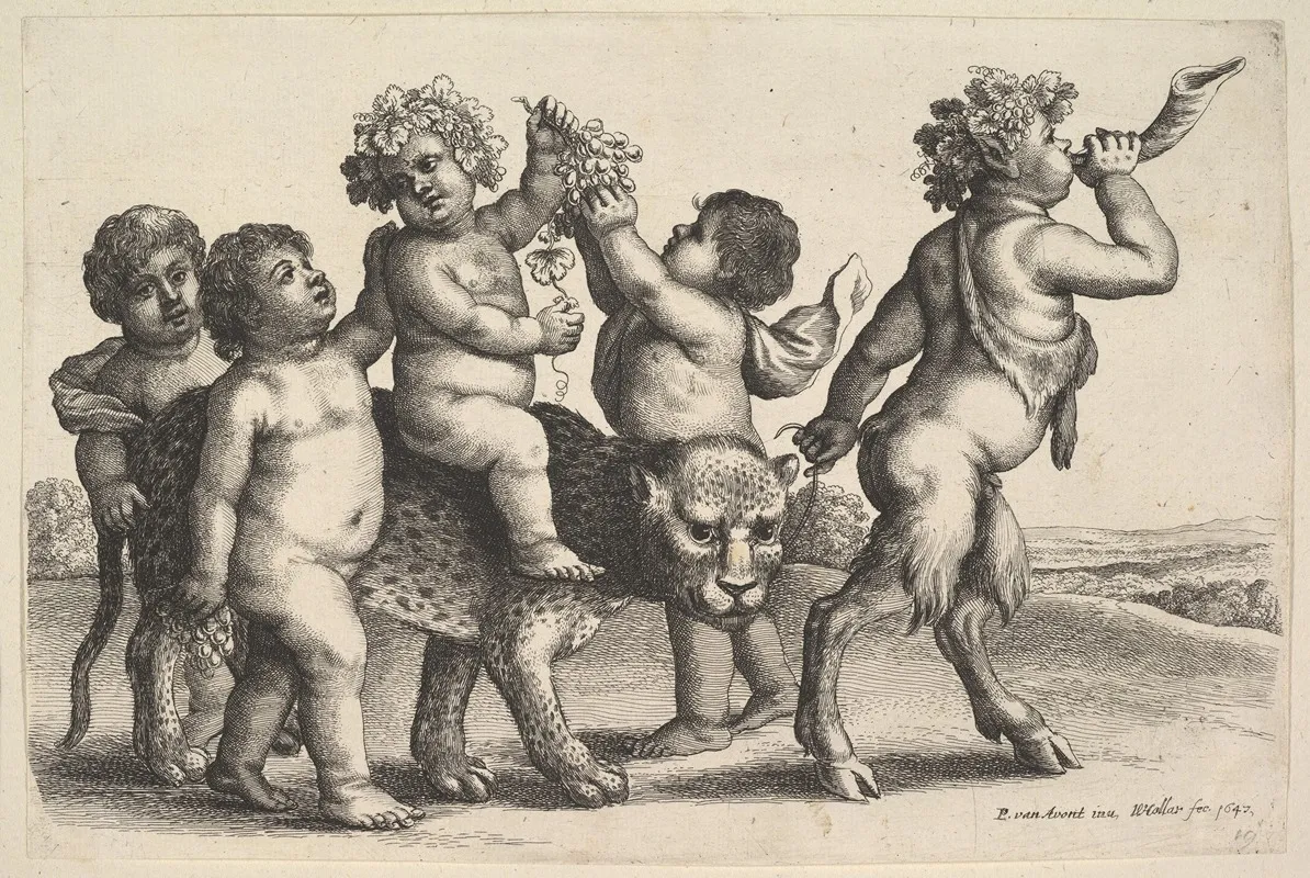 Four Boys A Young Satyr And A Leopard