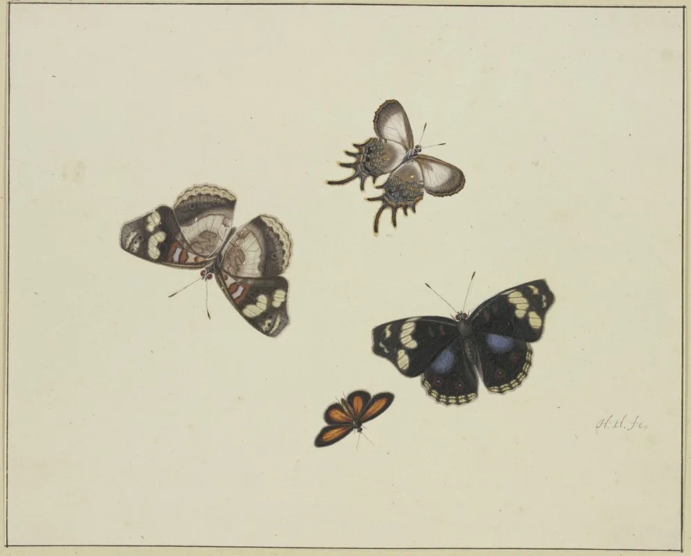 Four Butterflies Wall Art by Herman Henstenburgh - High-Resolution Digital Print