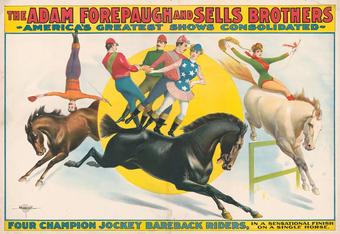Four Champion Jockey Bareback Riders Wall Art by Courier Litho. Co. - High-Resolution Digital Print