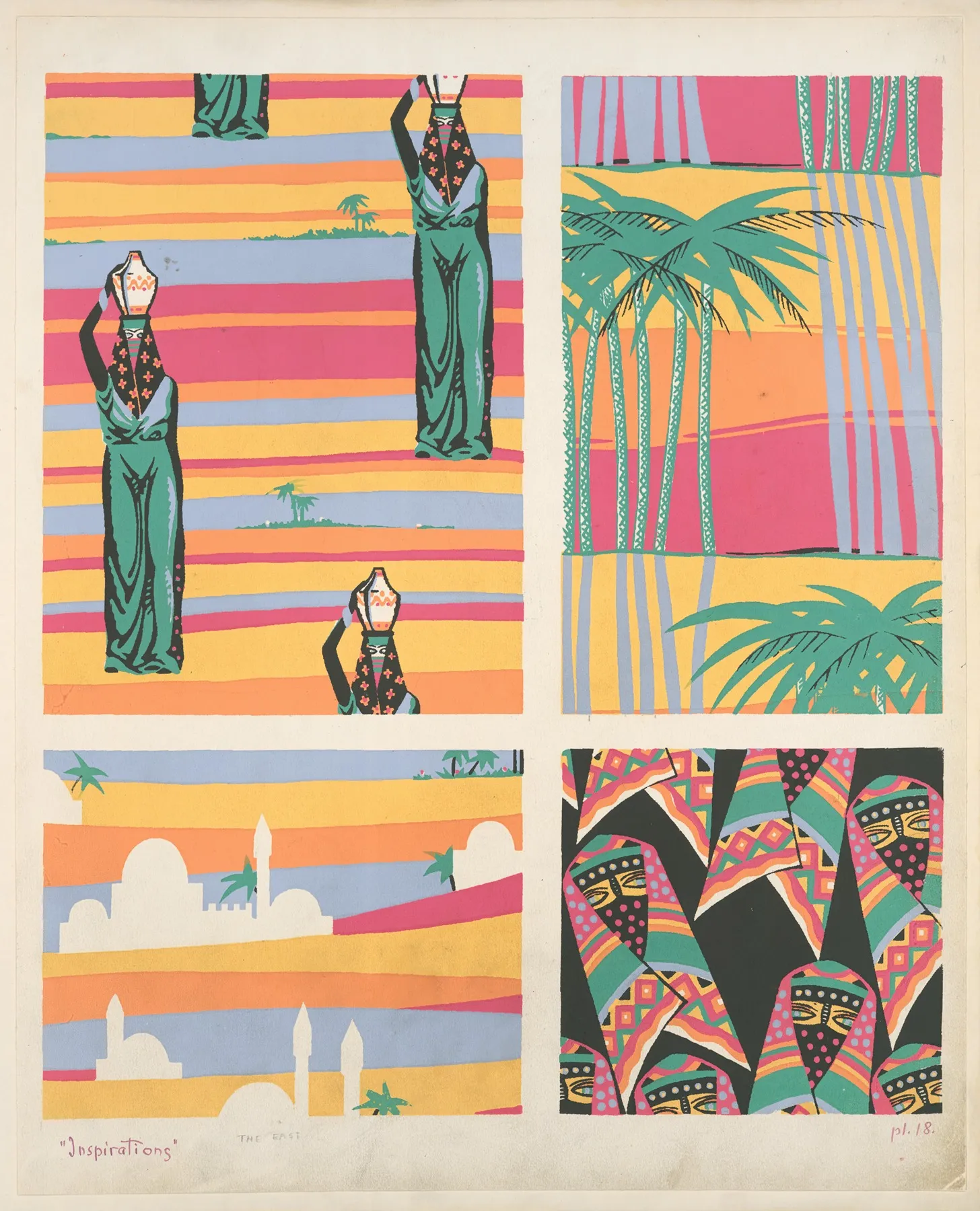 Four Compositions Of Middle Eastern Scenes Wall Art by André Durenceau - High-Resolution Digital Print