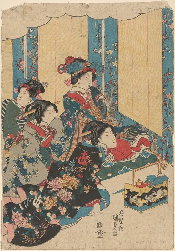 Four Courtesans Elaborately Garbed Wall Art by Utagawa Kunisada (Toyokuni III) - High-Resolution Digital Print
