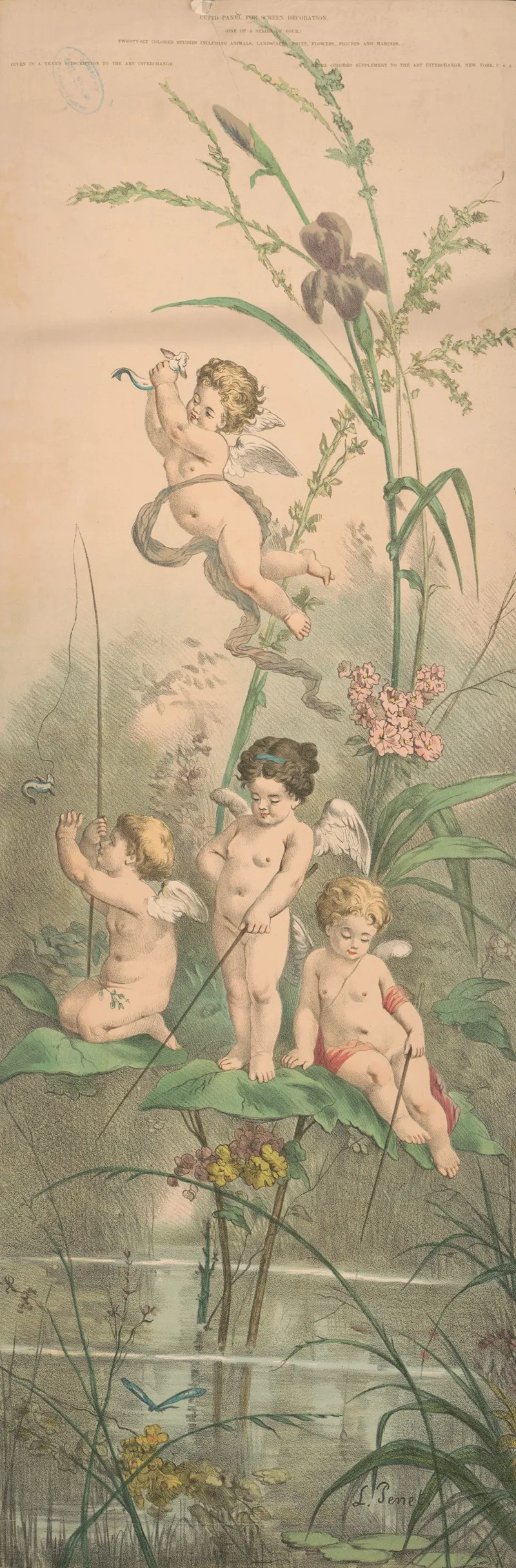 Four Cupids Fishing Wall Art by L. Tenet - High-Resolution Digital Print