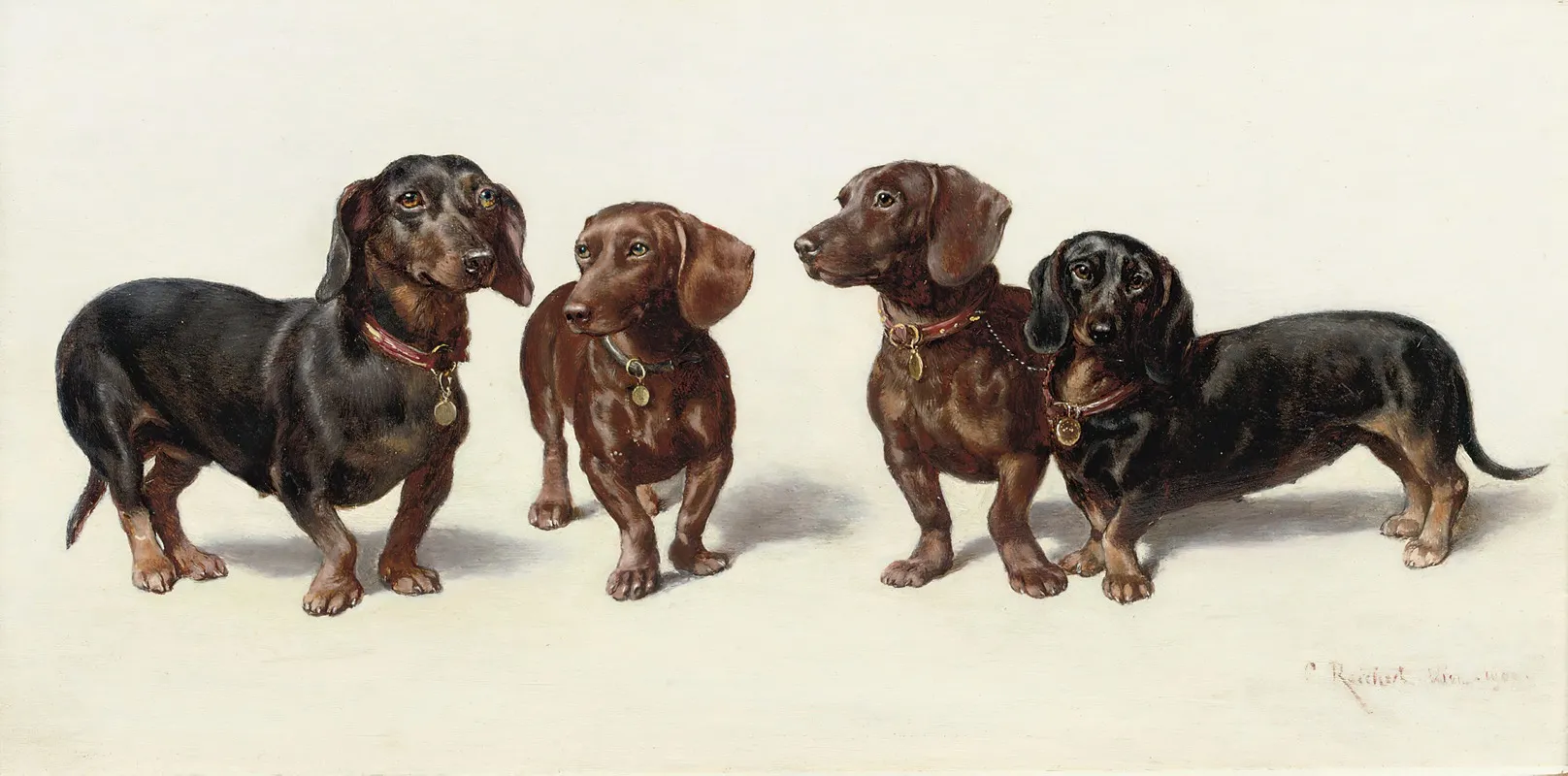 Four Dachshunds Wall Art by Carl Reichert - High-Resolution Digital Print
