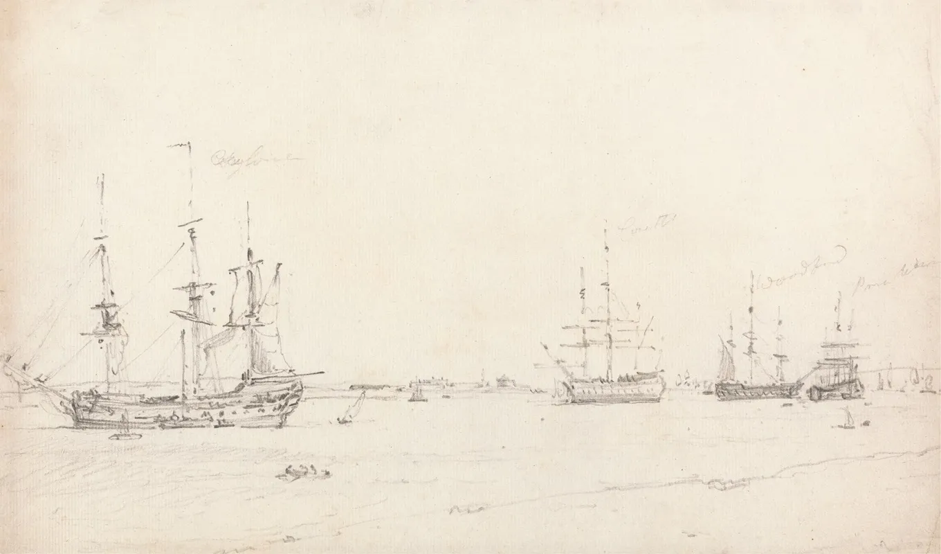 Four East Indiamen At Archor Wall Art by John Constable - Canvas Print