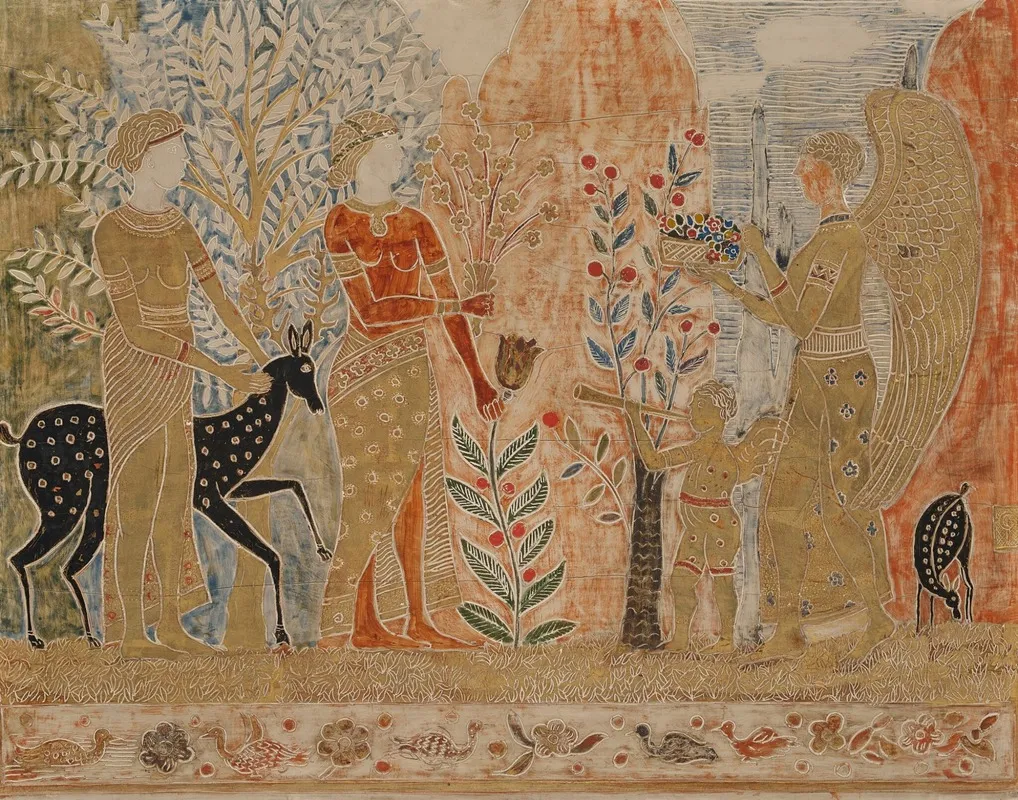 Four Figures And Animals In A Landscape Wall Art by Charles Prendergast - High-Resolution Digital Print