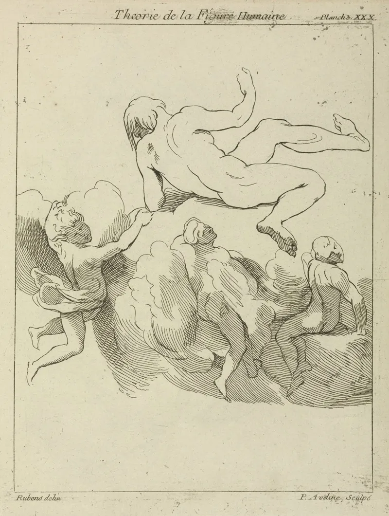 Four Figures In Floating Positions Three Amidst Clouds Wall Art by Peter Paul Rubens - High-Resolution Digital Print