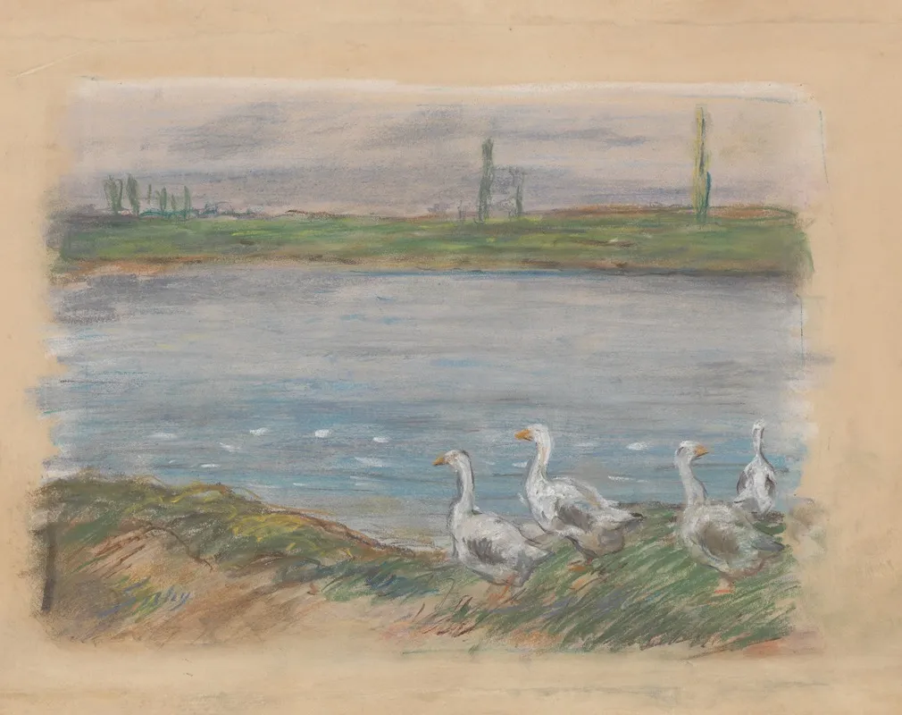 Four Geese By A Pond Wall Art by Alfred Sisley - High-Resolution Digital Print