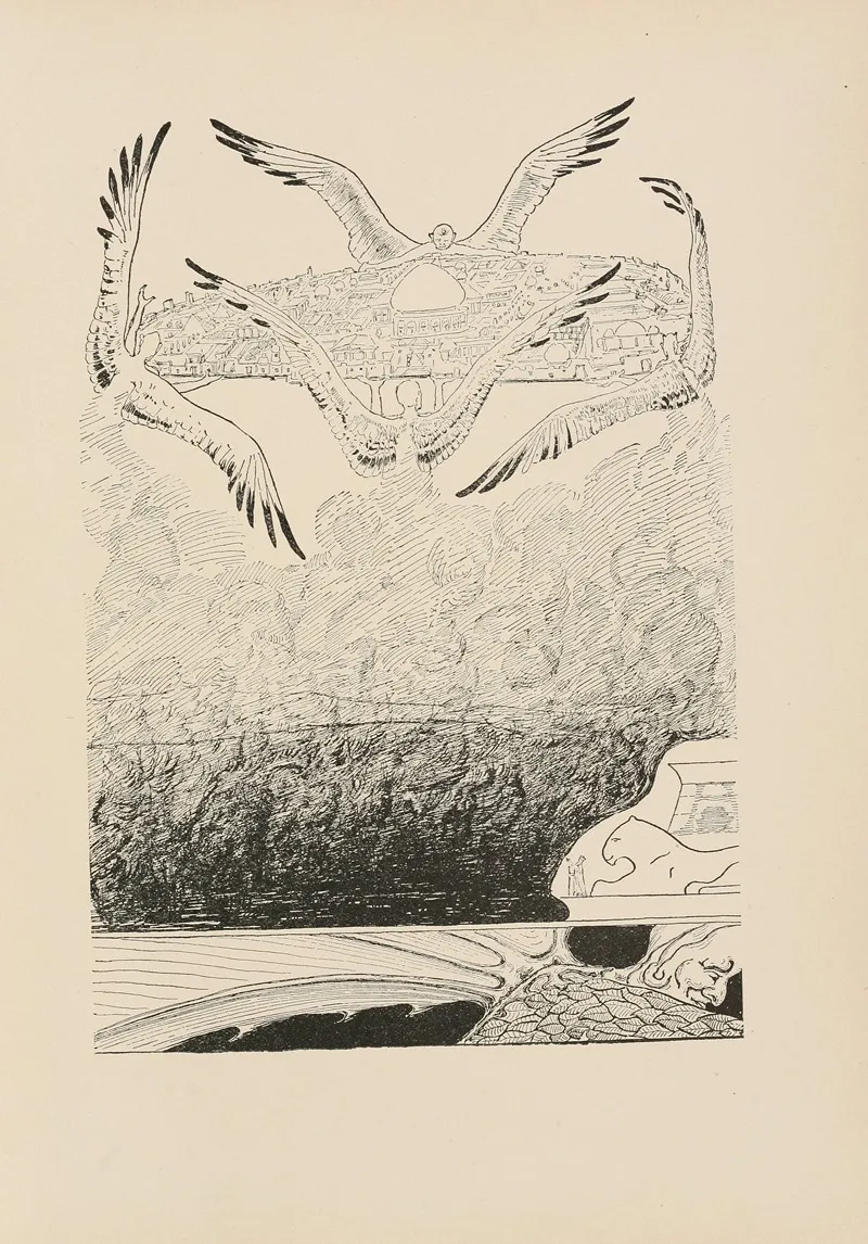 Four Gull Winged Djinns Lifting Up Suleiman Bin Daouds Palace Wall Art by Rudyard Kipling - High-Resolution Digital Print