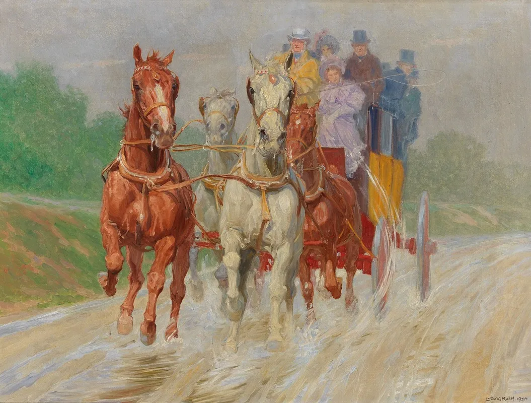 Four In Hand Coach In Old Vienna Wall Art by Ludwig Koch - High-Resolution Digital Print