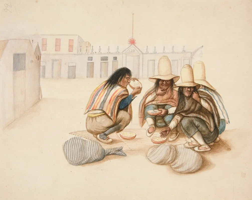 Four Indians Eating Watermelons Wall Art by Francisco Fierro - High-Resolution Digital Print
