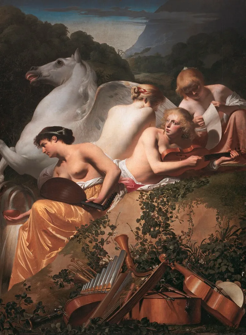 Four Muses And Pegasus Wall Art by Caesar Van Everdingen - High-Resolution Digital Print