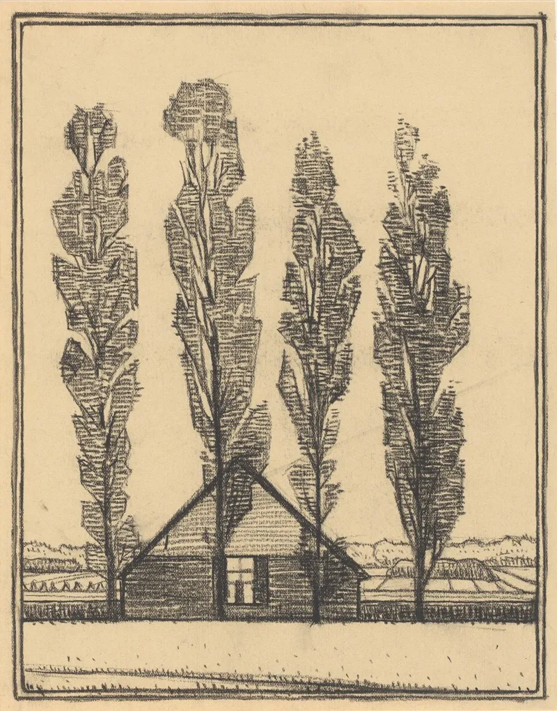 Four Poplars In Front Of A House Wall Art by Julie de Graag - High-Resolution Digital Print