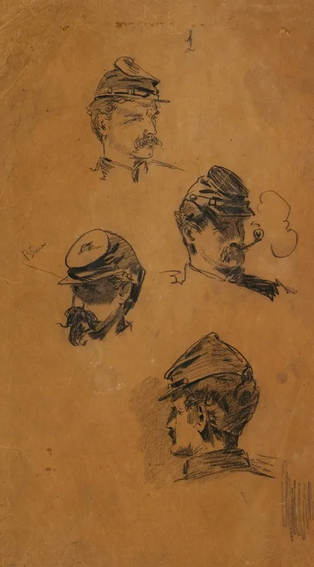 Four Studies Of Soldiers Heads Wall Art by Winslow Homer - High-Resolution Digital Print