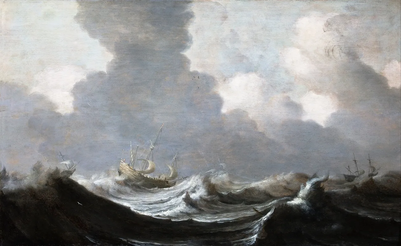 Four Vessels Running Before A Gale Wall Art by Pieter Mulier the Elder - High-Resolution Digital Print