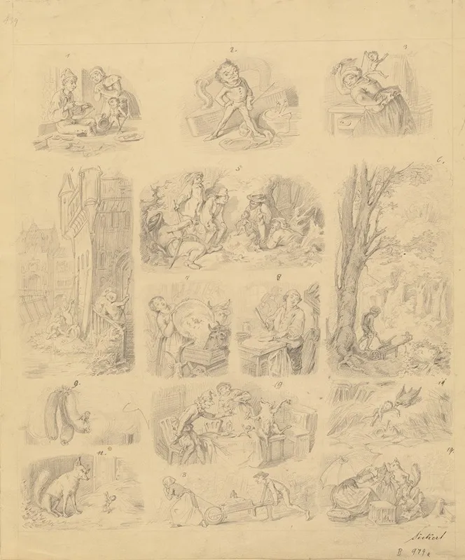 Fourteen Scenes Related To The Tale Of Tom Thumb Wall Art by Oswald Adalbert Sickert - High-Resolution Digital Print