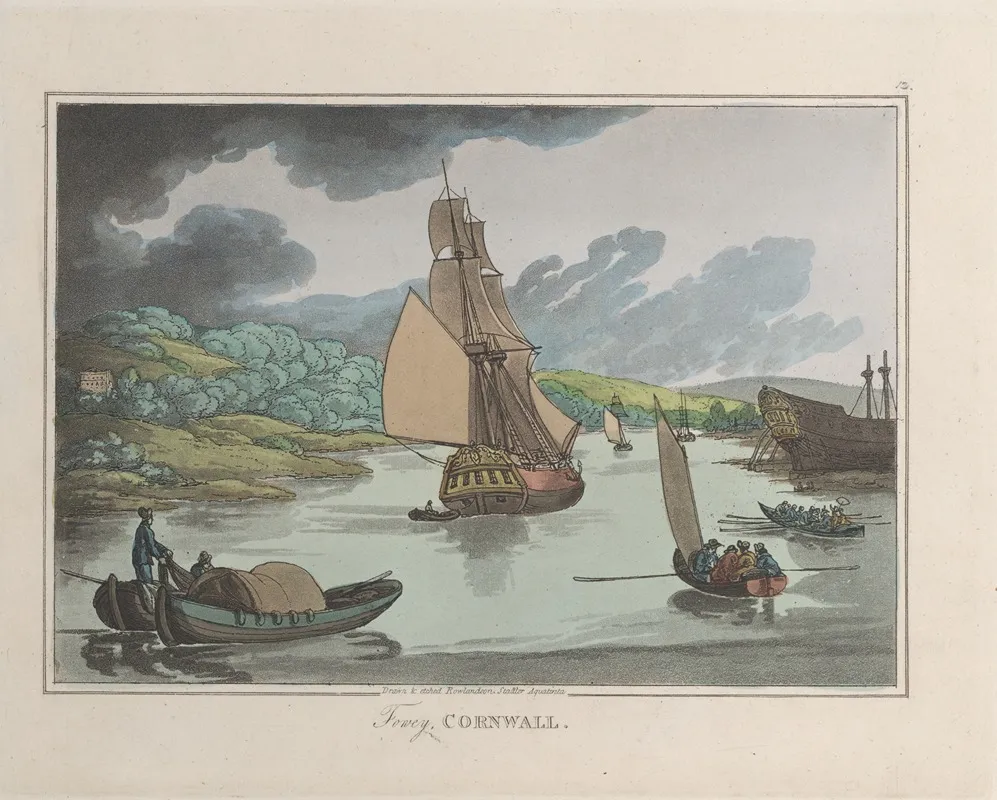 Fowey Cornwall Wall Art by Thomas Rowlandson - High-Resolution Digital Print