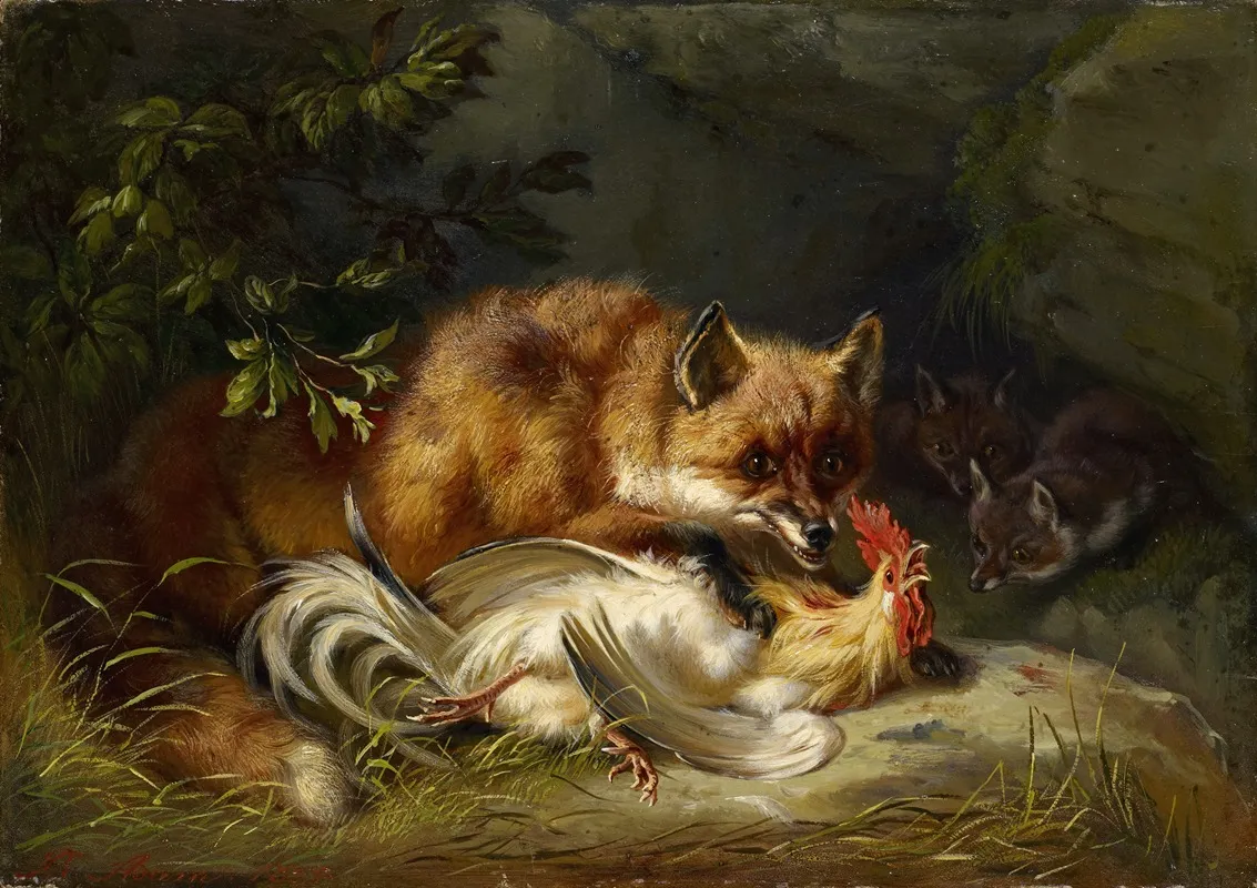 Fox Attacking A Cock Wall Art by Benno Raffael Adam - High-Resolution Digital Print