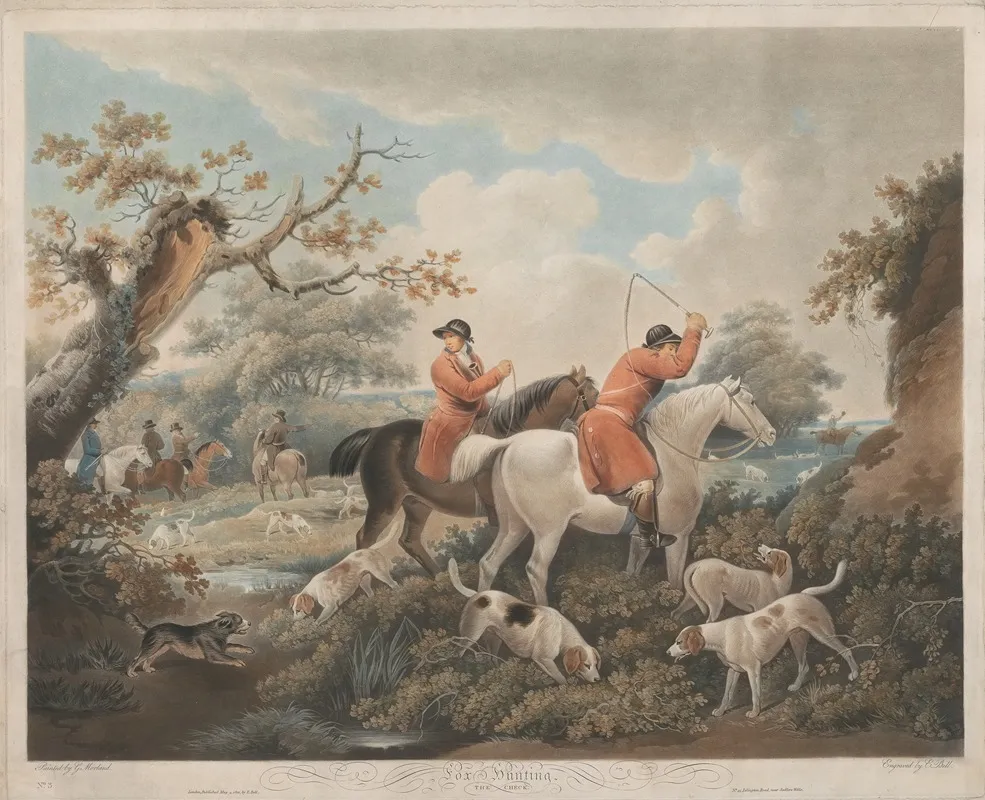 Fox Hunting 3 The Check After George Morland Wall Art by Edward Bell - High-Resolution Digital Print