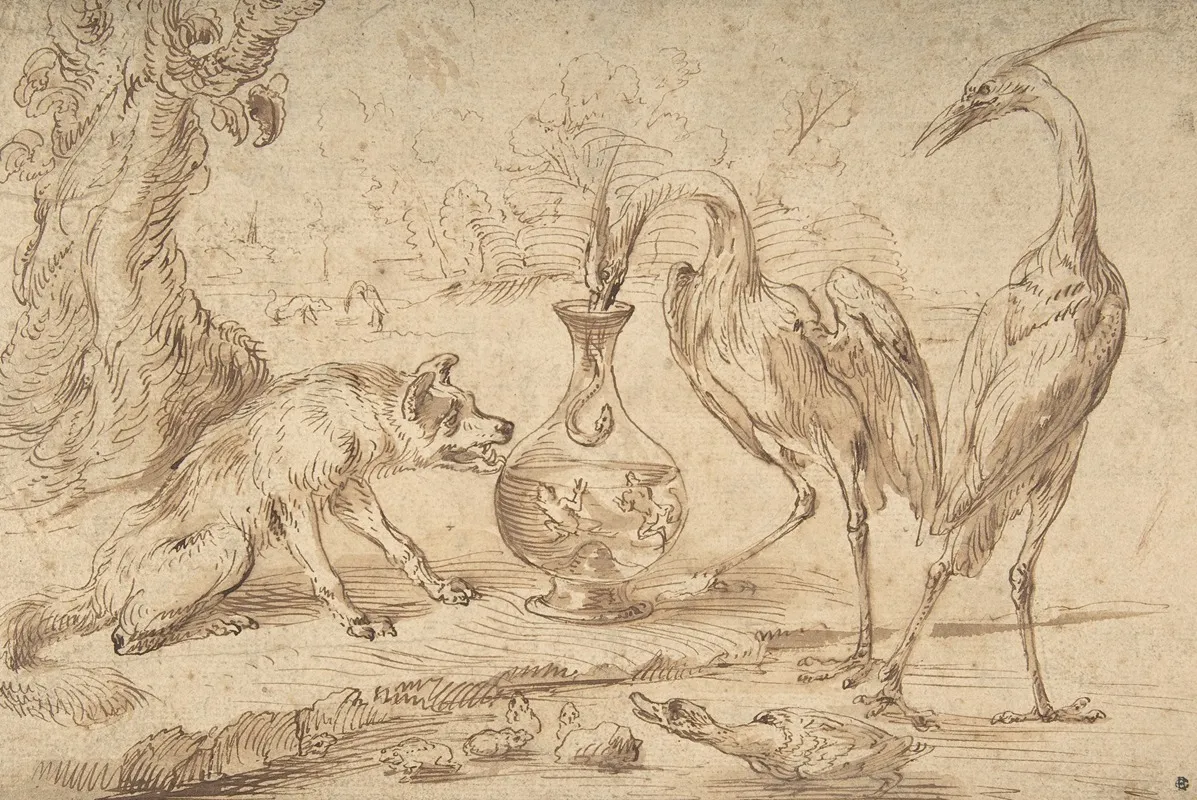 Fox With Two Herons