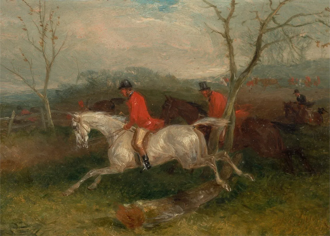Foxhunting Coming To A Fence Full Cry