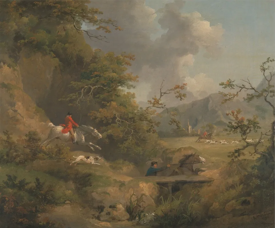 Foxhunting In Hilly Country Wall Art by George Morland - High-Resolution Digital Print