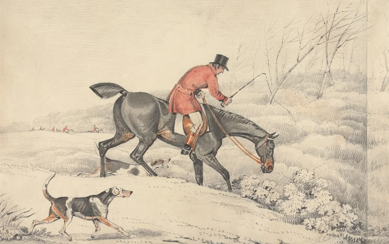 Foxhunting Rider And A Couple Of Hounds Entering A Covert