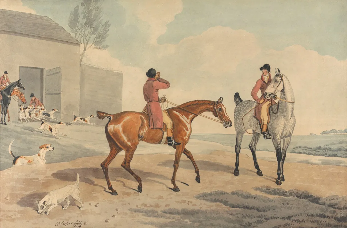Foxhunting Unkennelling The Pack Wall Art by Edwin Cooper - High-Resolution Digital Print