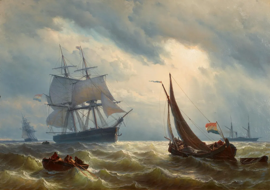 Frachtschiffe Vor Einer Kuste Wall Art by Johan Hendrik Louis Meyer - High-Resolution Digital Print