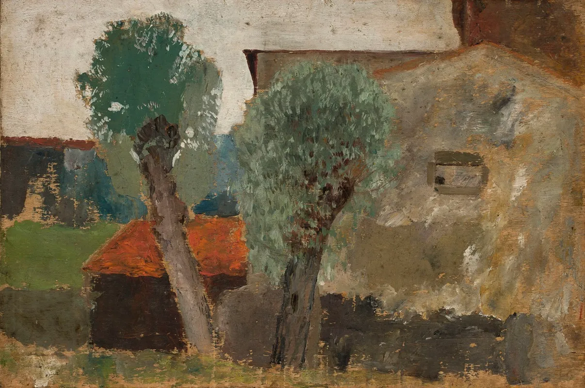 Fragment Of A House With Two Trees Wall Art by Tadeusz Makowski - High-Resolution Digital Print